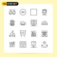 Mobile Interface Outline Set of 16 Pictograms of monitor hat frise fashion tracking Editable Vector Design Elements