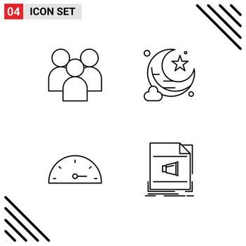 Mobile Interface Line Set of 4 Pictograms of employee performance organization new moon audio Editable Vector Design Elements