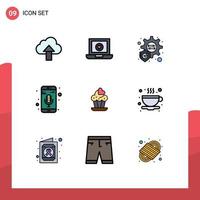 Set of 9 Modern UI Icons Symbols Signs for cup love protection cake phone recorder Editable Vector Design Elements