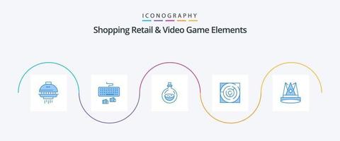 Shoping Retail And Video Game Elements Blue 5 Icon Pack Including crown. strategy. perfume. labyrinth. maze vector