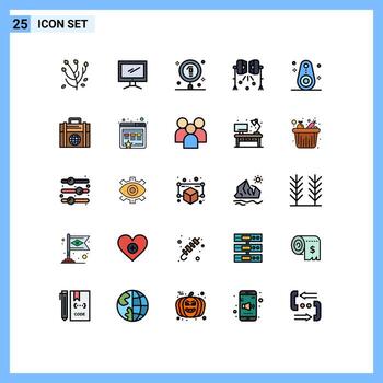 Mobile Interface Filled line Flat Color Set of 25 Pictograms of studio lightning lights pc illumination laboratory Editable Vector Design Elements