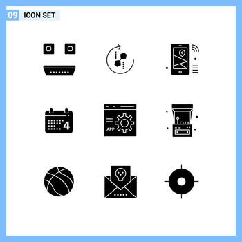 Set of 9 Modern UI Icons Symbols Signs for american day joint calender share Editable Vector Design Elements