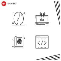 Set of 4 Modern UI Icons Symbols Signs for coffee book analysis online globe Editable Vector Design Elements