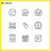 Pictogram Set of 9 Simple Outlines of board shop kitchen open champagne Editable Vector Design Elements