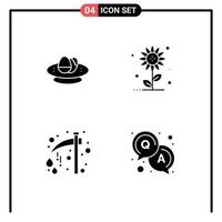 Mobile Interface Solid Glyph Set of 4 Pictograms of bowl axe egg floral halloween Editable Vector Design Elements