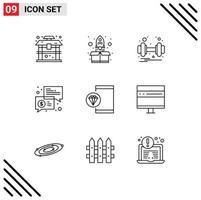 User Interface Pack of 9 Basic Outlines of app messages dumbbell keynote trade Editable Vector Design Elements