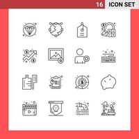 Pack of 16 creative Outlines of chart marketing price finance analysis Editable Vector Design Elements