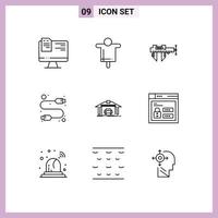 Modern Set of 9 Outlines and symbols such as garage hardware calipers computer scale Editable Vector Design Elements