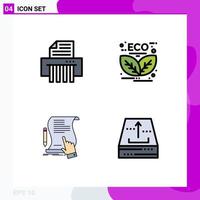 Modern Set of 4 Filledline Flat Colors Pictograph of device document leaf green sign Editable Vector Design Elements