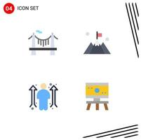 Set of 4 Vector Flat Icons on Grid for bridge career road mountain opportunity Editable Vector Design Elements