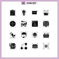 Modern Set of 16 Solid Glyphs and symbols such as reel camera reel chatting product launch Editable Vector Design Elements