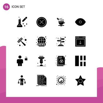 16 concepto de glifo sólido para sitios web móviles y aplicaciones visión cara salida ojo caliente elementos de diseño vectorial editables vector