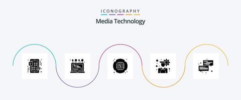 paquete de iconos de glifo 5 de tecnología de medios que incluye diálogo. comunicación. chip. configuración del usuario. cuenta vector