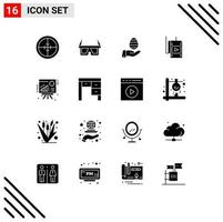 16 User Interface Solid Glyph Pack of modern Signs and Symbols of graph studio stereo movie nature Editable Vector Design Elements