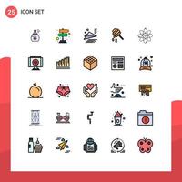 paquete de 25 modernos signos y símbolos de colores planos de línea rellena para medios de impresión web, como elementos de diseño de vectores editables de miel nuclear de avión de papel de molécula científica