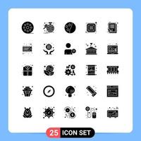 25 User Interface Solid Glyph Pack of modern Signs and Symbols of check list encryption statistic device chip Editable Vector Design Elements