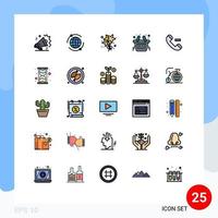 grupo de símbolos de iconos universales de 25 colores planos modernos de línea llena de elementos de diseño vectorial editables de bolsa de llamadas de contacto de vidrio vector