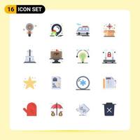 Mobile Interface Flat Color Set of 16 Pictograms of electrical delivery real crate box Editable Pack of Creative Vector Design Elements