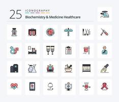 paquete de iconos rellenos de 25 líneas de bioquímica y medicina, incluidos los instrumentos. salud. espaciar corazón. médico vector