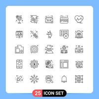 Universal Icon Symbols Group of 25 Modern Lines of heartbeat ecg jobless food pie Editable Vector Design Elements