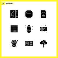 Set of 9 Commercial Solid Glyphs pack for mixer controller business control report Editable Vector Design Elements