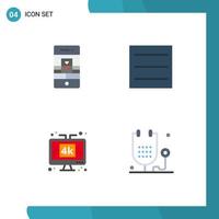 Mobile Interface Flat Icon Set of 4 Pictograms of call media video menu lcd Editable Vector Design Elements