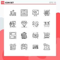 Universal Icon Symbols Group of 16 Modern Outlines of shopping buy stack black friday graduation Editable Vector Design Elements