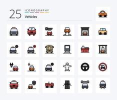 Vehicles 25 Line Filled icon pack including car. transport. key. garage. future vector