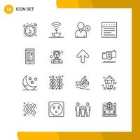 16 Universal Outlines Set for Web and Mobile Applications cashless banking space website tabs Editable Vector Design Elements