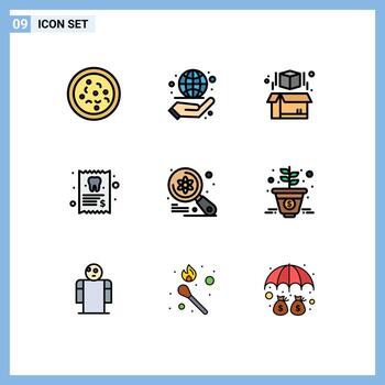 Filledline Flat Color Pack of 9 Universal Symbols of science examine model computer report Editable Vector Design Elements