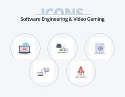 ingeniería de software y juegos de video paquete de iconos planos 5 diseño de iconos. juego de azar. consola. puesta en marcha. video. en línea vector