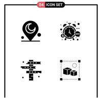 Group of 4 Solid Glyphs Signs and Symbols for minaret crossroads management time signs Editable Vector Design Elements