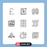 Outline Pack of 9 Universal Symbols of locked education music content globe Editable Vector Design Elements