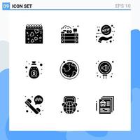 9 Universal Solid Glyphs Set for Web and Mobile Applications world sponsor new speaker income Editable Vector Design Elements