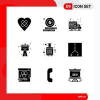 Editable Vector Line Pack of 9 Simple Solid Glyphs of tourist bags web baggage plumbing Editable Vector Design Elements