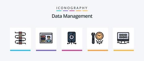 Data Management Line Filled 5 Icon Pack Including video. computer . gear . camera .. Creative Icons Design vector