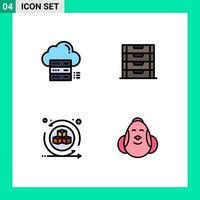 Pack of 4 Modern Filledline Flat Colors Signs and Symbols for Web Print Media such as sever environment cloud drawer interactive Editable Vector Design Elements