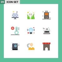 Group of 9 Modern Flat Colors Set for solution business bag idea plus Editable Vector Design Elements