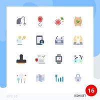 Paquete de 16 colores planos de interfaz de usuario de signos y símbolos modernos de bolsa de harina de comida emoji man ranúnculo paquete editable de elementos creativos de diseño de vectores