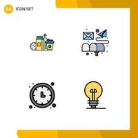 Set of 4 Modern UI Icons Symbols Signs for food clock items email time keeper Editable Vector Design Elements