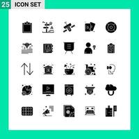 Set of 25 Commercial Solid Glyphs pack for essential card satellite hobby signal Editable Vector Design Elements