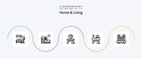 Home And Living Line 5 Icon Pack Including home. desk. living. watch. living vector