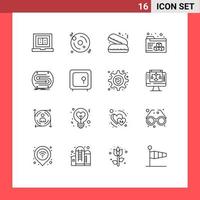 Universal Icon Symbols Group of 16 Modern Outlines of pitch convergence fast food concept folder Editable Vector Design Elements