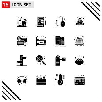 paquete de interfaz de usuario de 16 glifos sólidos básicos de error de comunicación alerta de atención de la computadora elementos de diseño vectorial editables vector