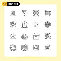 Set of 16 Commercial Outlines pack for location video paint brush reel vision Editable Vector Design Elements