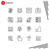 Group of 16 Outlines Signs and Symbols for tools options glass folder pin Editable Vector Design Elements