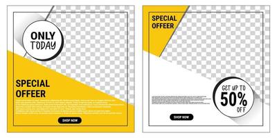 Set of minimally editable square banner templates.Suitable for social media posts and internet web ads. Eps10 Vector