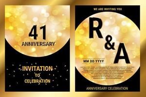 41th years Anniversary vector black paper luxury invitation double card. Wedding anniversary celebration brochure. Template of invitational for print black and gold background