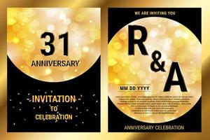 31th years birthday vector black paper luxury invitation double card. Wedding anniversary celebration brochure. Template of invitational for print black and gold background