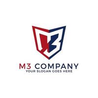 M3 Company logo template, initial name with shield logo vector